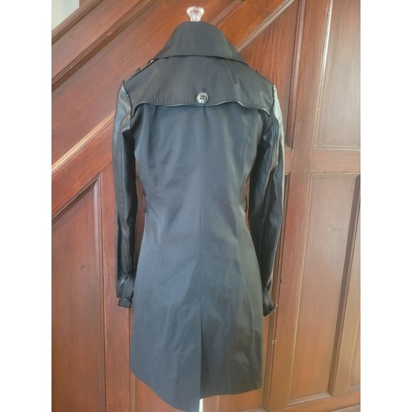 Steve Madden Womens Black Double-Breasted Trench Coat M - Picture 3 of 8